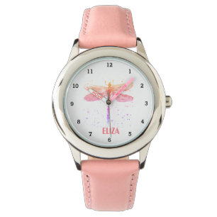 Montre Boho Dragonfly Aquarelle mignonne Girls Rose Paste