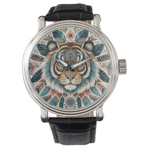Montre Boho mandala tiger plumes femme