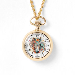 Montre Boho Tribal Aquarelle Cheval élégant Chic Femmes