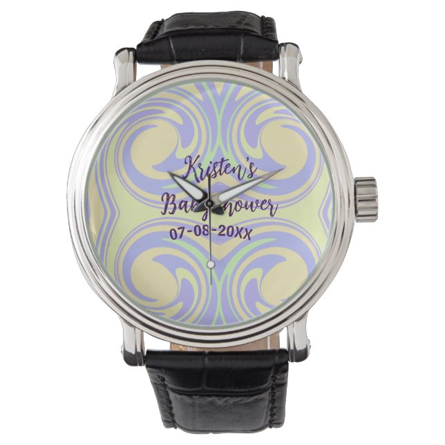 Montre Boho violet vert baby shower marbre rustique moder (devant)