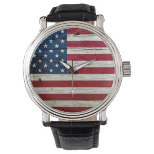Montre Bois affligé par cool de drapeau américain