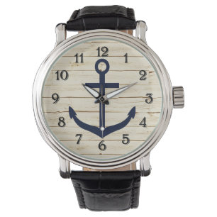 Montre Bois blanc rustique de Faux avec l'Ancre