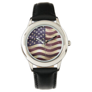 Montre Bois de cru de drapeau américain