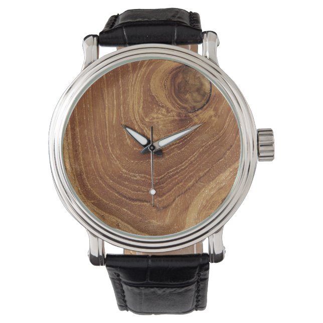 Montre Bois de teck rustique en bois Texture Grain de boi (devant)
