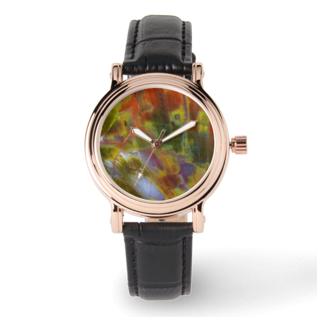 Montre Bois pétrifié arc-en-ciel (Recto)