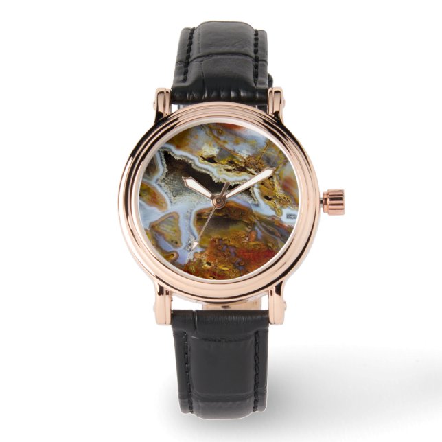 Montre Bois Pétrifié Avec Cristaux (Recto)