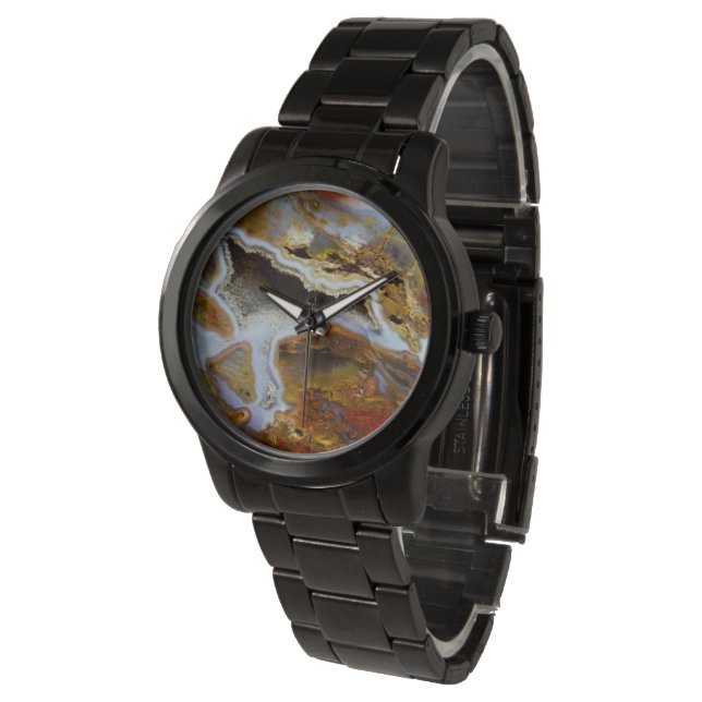 Montre Bois Pétrifié Avec Cristaux (Incliné)