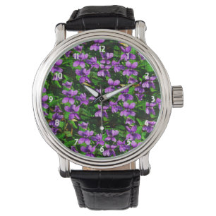 Montre Bois Violet Mosaic Motif WI Flower