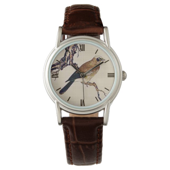 Montre Boiseries japonaises d'un Finch, Brown et beige (devant)