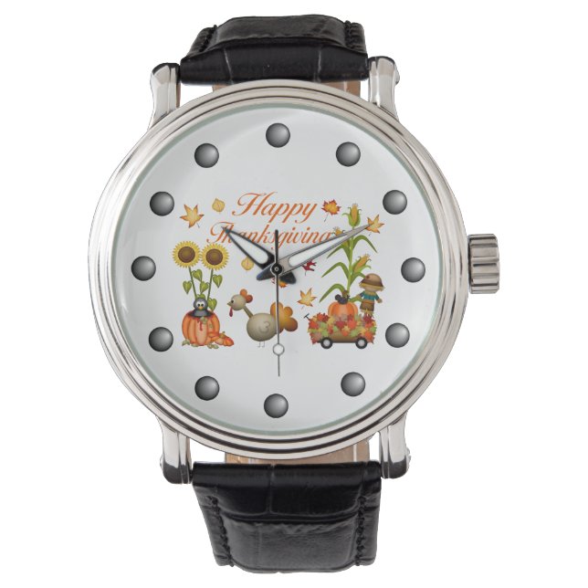 Montre Bon thanksgiving Automne Feuilles Citrouille & Tur (devant)