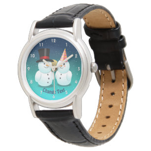 Montre Bonhomme de neige avec Madame sentie par noir de
