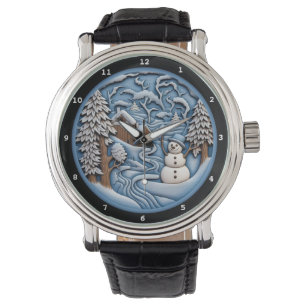 Montre Bonhomme de neige Village rustique d'hiver