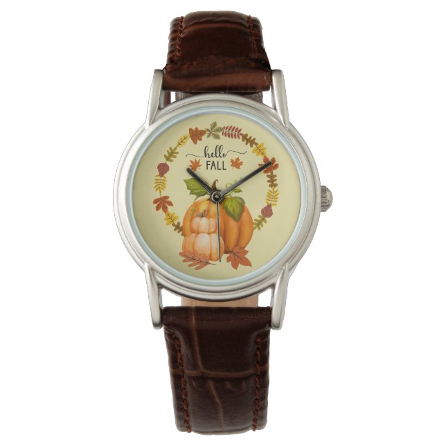 Montre Bonjour Automne Feuilles Citrouilles (devant)