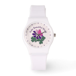 Montre Bonjour Beau Monde Rose Papillon Purple Flower