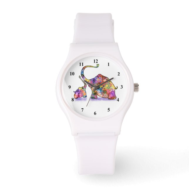 Montre Bonne mère colorée et bébé éléphant Watch (Recto)