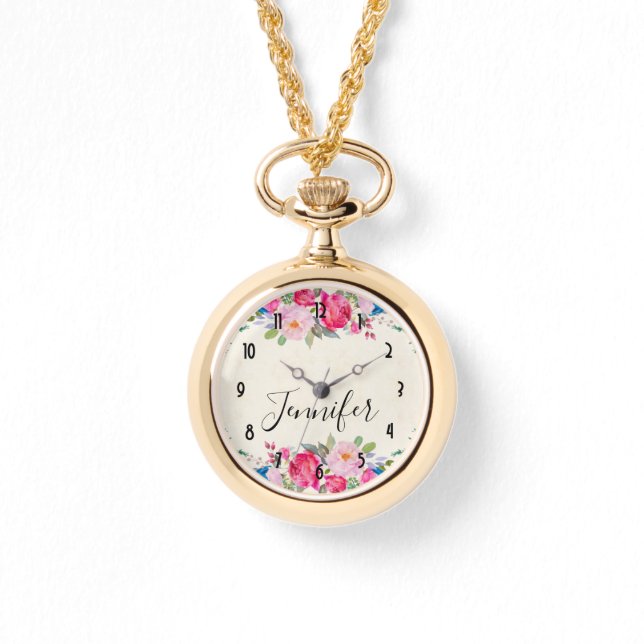 Montre Bordure de rose et de pivoine rose (Recto)