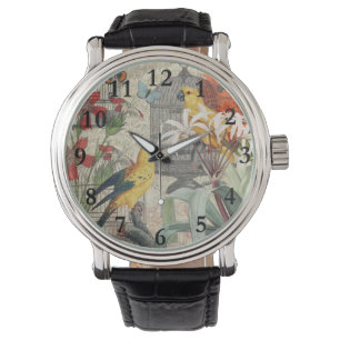 Montre Botanique Vintage Oiseaux Nature Antique Tropical