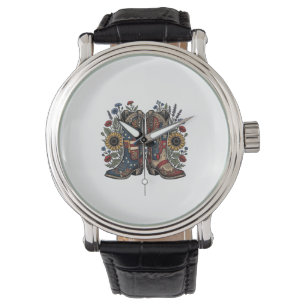 Montre Bottes de cowboy patriotiques Chemise florale au t