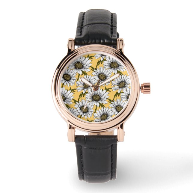 Montre Bouches blanches, fleurs sauvages sur jaune (Recto)