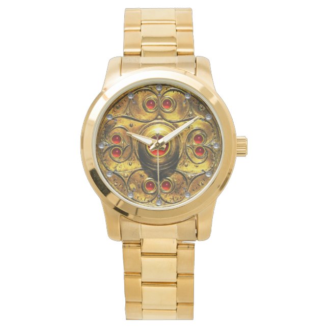 MONTRE BOUCLIER ANTIQUE CELTIQUE AVEC GEMSTONES DE RUBY (devant)