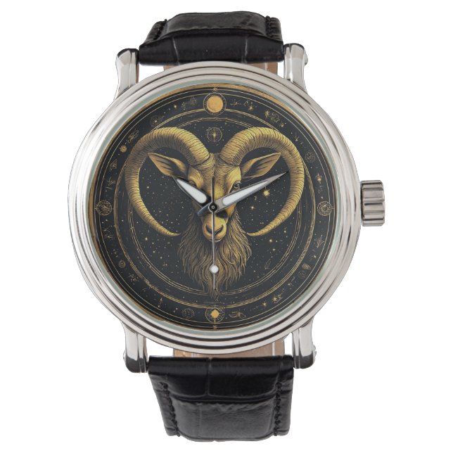 Montre Bouclier du zodiaque Bélier Doré (devant)