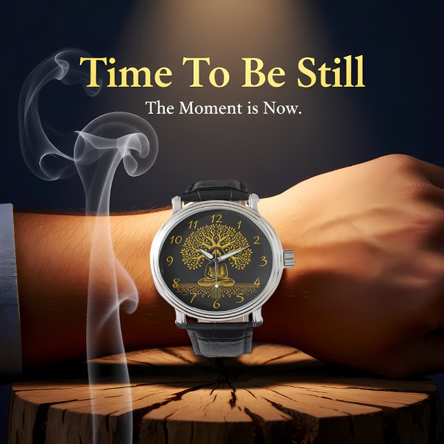 Montre Bouddha aurifère entouré de Feuilles complexes (Créateur téléchargé)