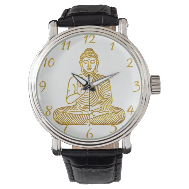 Montre Bouddha d'or en Pose de Calme (devant)