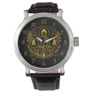 Montre Bouddha symbolique entouré d'éléments naturels