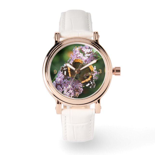 Montre Bouddleia et papillon de l'amiral rouge (Recto)