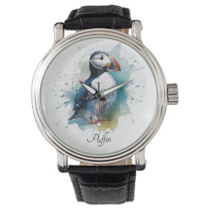 Montre Bouffon mignon en aquarelle bleue, personnalisable