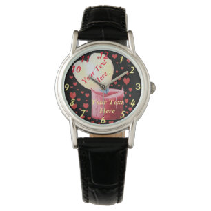 Montre bougie rouge en forme de coeur avec petits coeurs