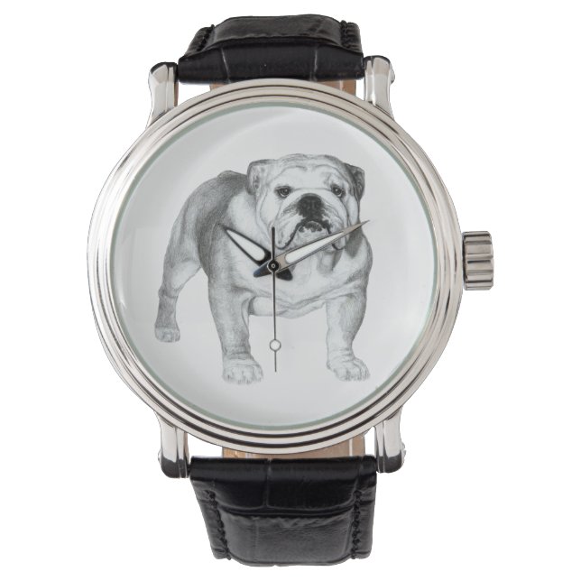 Montre Bouldog anglais dessiné à la main (devant)