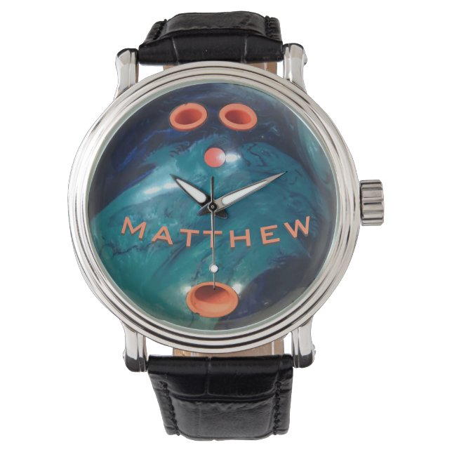 Montre Boule de Bowling Blue Orange personnalisée (devant)