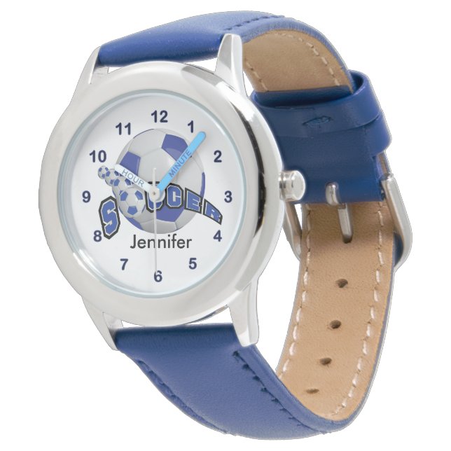 Montre Boule de football bleu foncé | Nom do-it-yourself (Incliné)