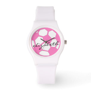 Montre Boule de football rose et nom