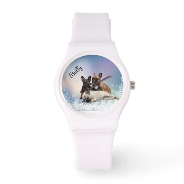 Montre Bouledogue français dans la neige French Bulldog (Recto)