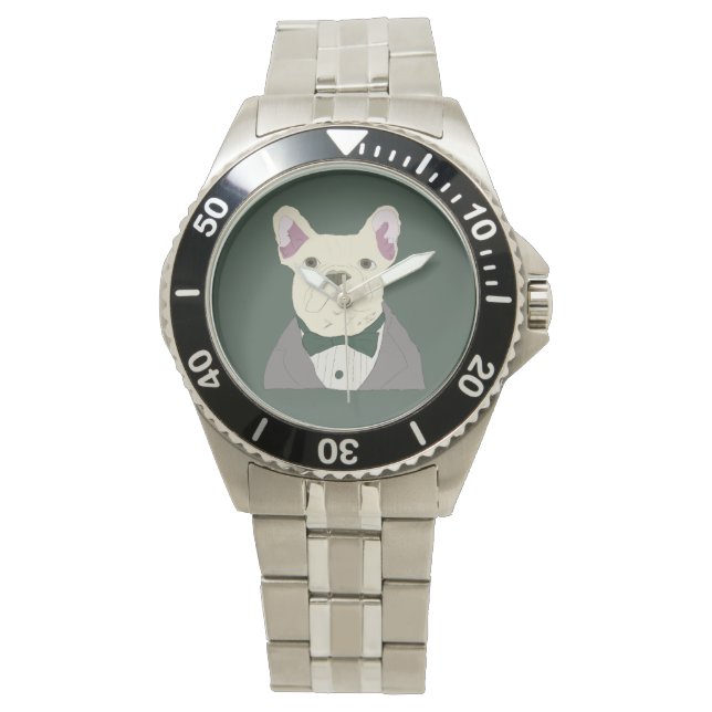 Montre Bouledogue français en smoking (devant)