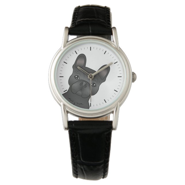Montre Bouledogue français noir / Frenchie Chien de dessi (devant)