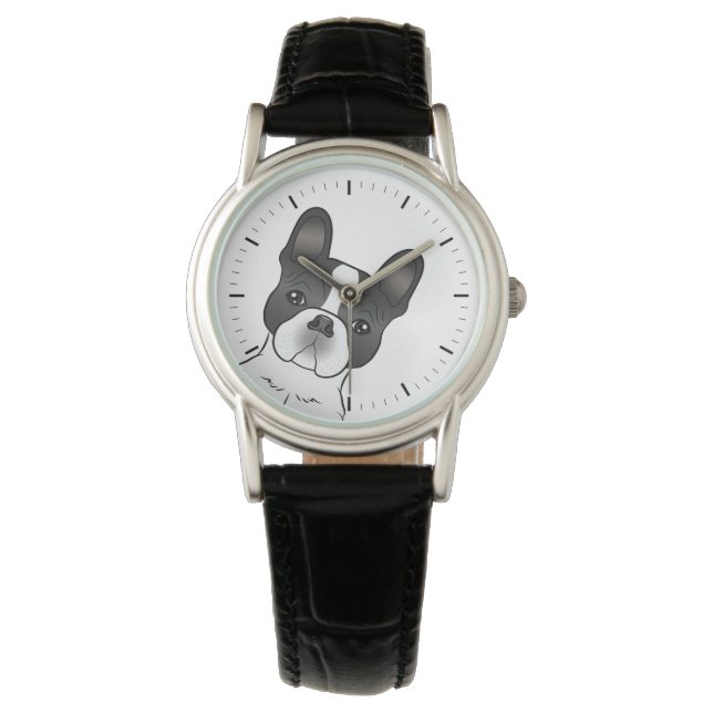 Montre Bouledogue français pie noir / Frenchie Chien mign (devant)