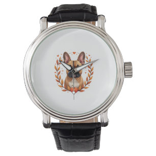 Montre Bouledogue français vintage avec couronne de feuil