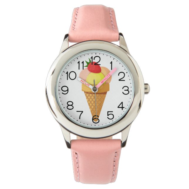 Montre Boules de crème glacée et fraise en cône gaufre (devant)