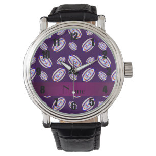 Montre Boules de rugby pourpres nommées personnalisées