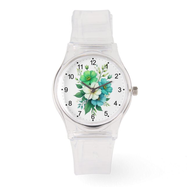 Montre Bouquet de fleurs bleues blanches-57453 (Recto)