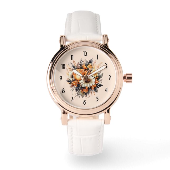 Montre Bouquet de fleurs gris-jaune orange (Recto)