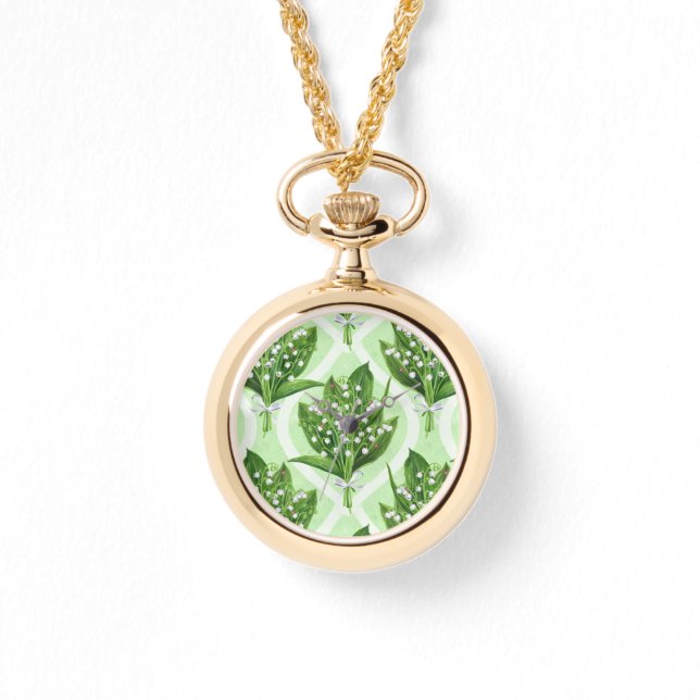 Montre Bouquet de lys de la vallée fleurs sur vert (Recto)