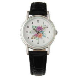 Montre Bouquet floral rose, orange et blanc