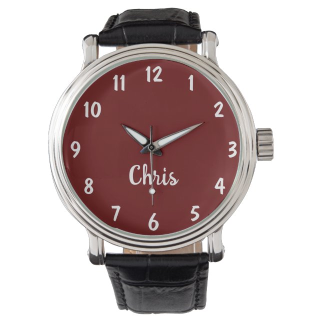 Montre Bourgogne, nom, bracelet en cuir Vintage noir (devant)