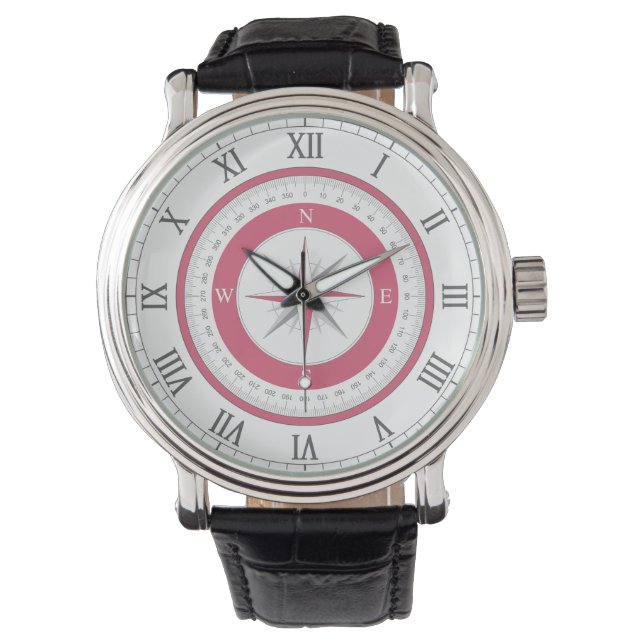 Montre Boussole marine rouge et blanc (devant)