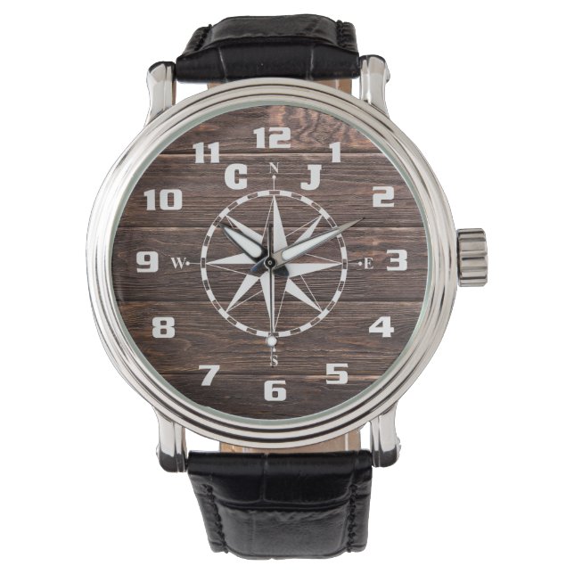 Montre Boussole nautique rustique cool et élégante Monogr (devant)