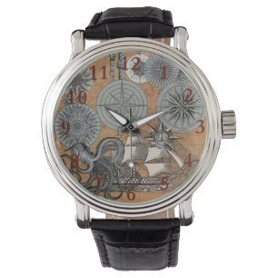 Montre Boussole Rose Vintage Nautique Octopus Ship